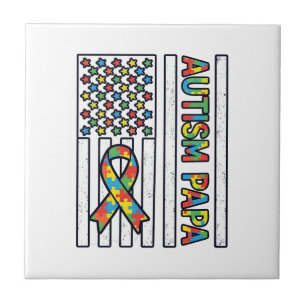 Autism Pappa Flagga Band Puzzle Bit T-Shirt Design Kakelplatta