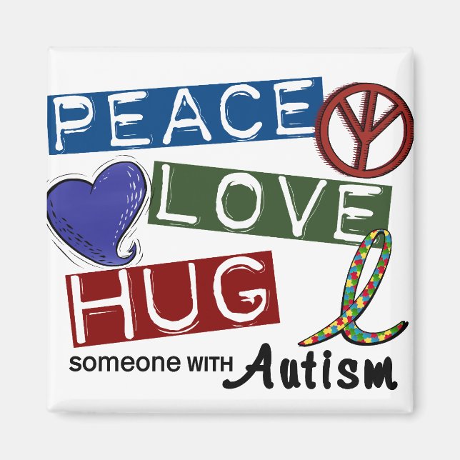 Autism PEACE KÄRLEK HUG Magnet (Framsidan)