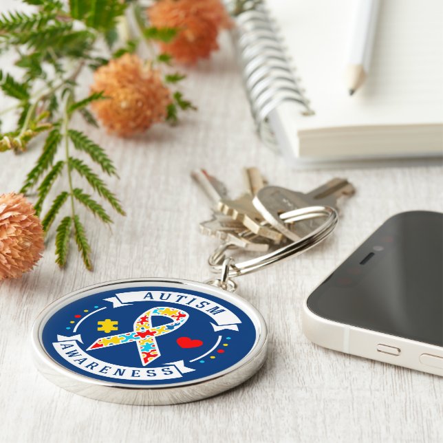 Autism - Premium Round Keychain Rund Silverfärgad Nyckelring (Sidan)