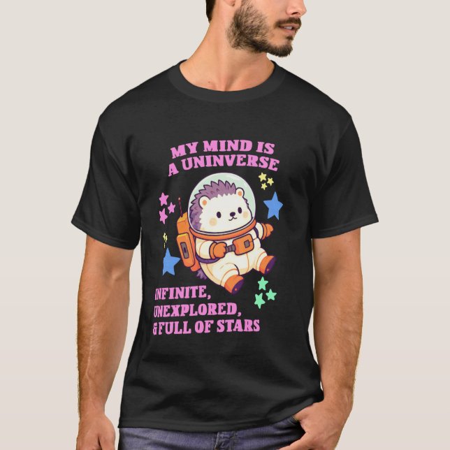 Autism Pride Igelkott Astronaut- Chibi Igelkott i T Shirt (Framsida)