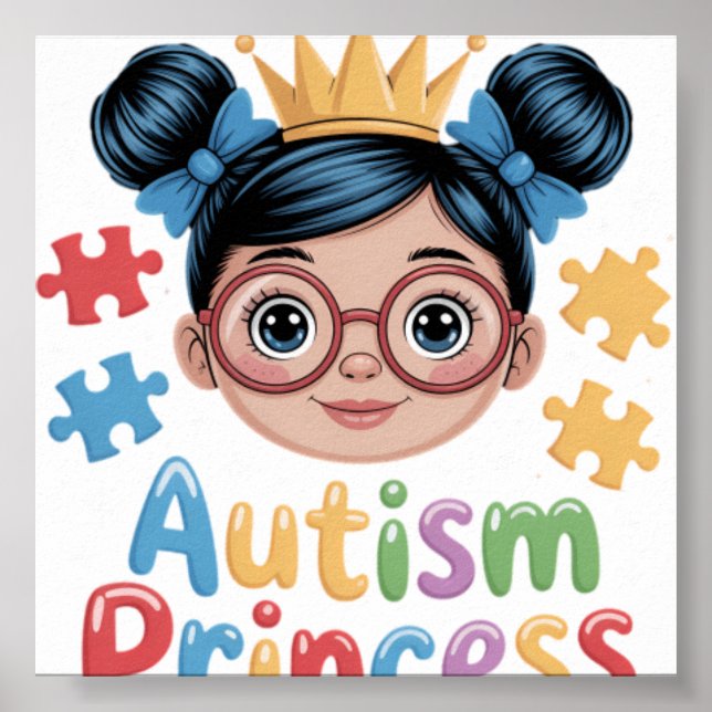 Autism Prinsessa Afro Flickor Bow Dotter Autism Aw Poster (Framsidan)