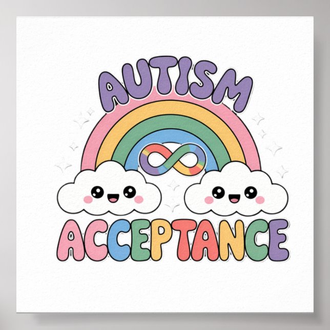 Autism Pro Acceptans Regnbåge med Oändlighetssymbo Poster (Framsidan)
