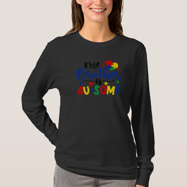 Autism Pusle min bror Au lite Autism Awareness T Shirt (Framsida)