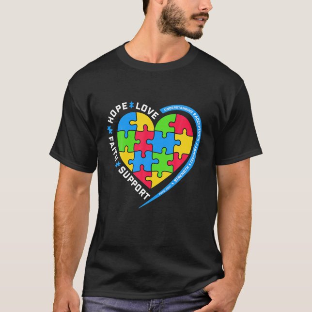 Autism Pussel Heart Kärlek accepterar autism T Shirt (Framsida)
