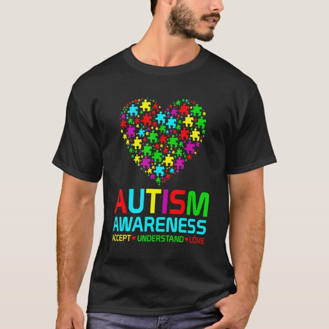 Autism Pussel Heart Kärlek accepterar autism T Shirt (Framsida)