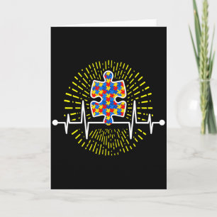 Autism Pussel Hjärtbeat Autism Medvetenhet T Shirt Kort