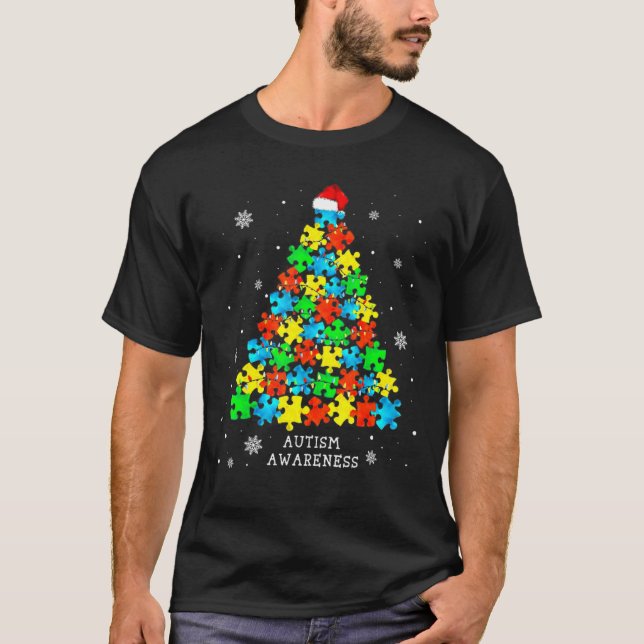 Autism Pussel Julgran Autism Medveten T Shirt (Framsida)