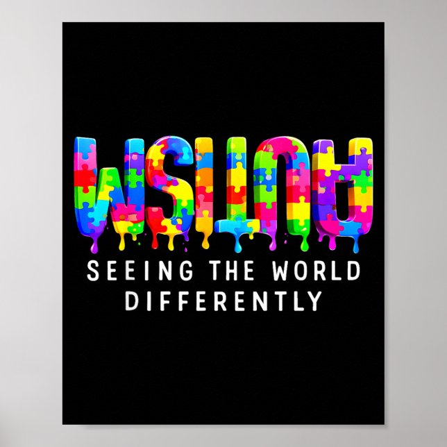 Autism pussel målarfärg dropp ser annorlunda ut  poster (Framsidan)