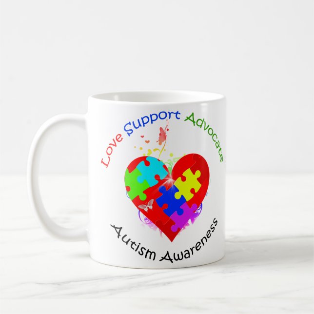 Autism Pussel på hjärtat Kaffemugg (Vänster)
