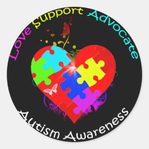 Autism Pussel på hjärtat Runt Klistermärke