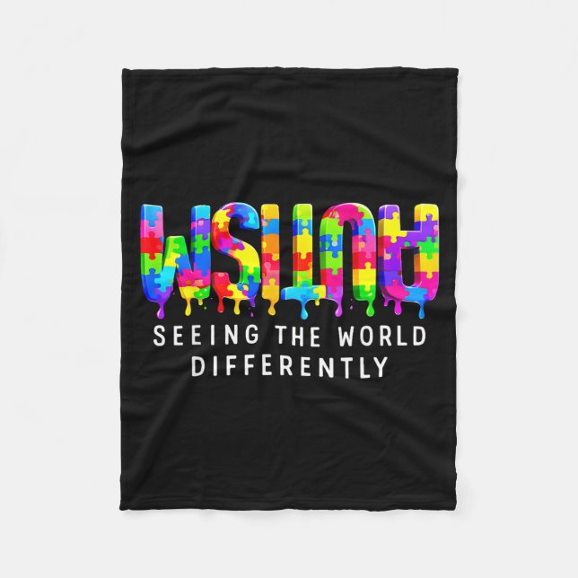 Autism pussel paint drip ser annorlunda  fleecefilt (Framsidan)