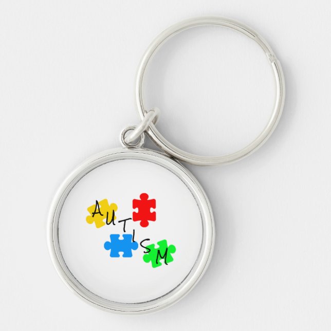 Autism-pusselbit Rund Silverfärgad Nyckelring (Framsidan)