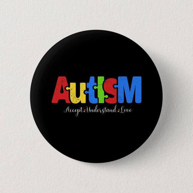 Autism Puzzle Accepterar Kärlek Autism Awaren Knapp (Framsida)