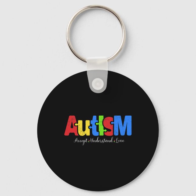 Autism Puzzle Accepterar Kärlek Autism Awaren Nyckelring (Framsida)