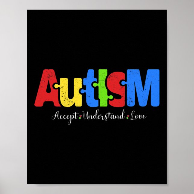 Autism Puzzle Accepterar Kärlek Autism Awaren Poster (Framsidan)