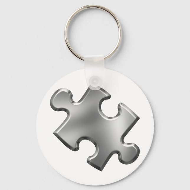 Autism Puzzle Biet Silver Nyckelring (Framsida)