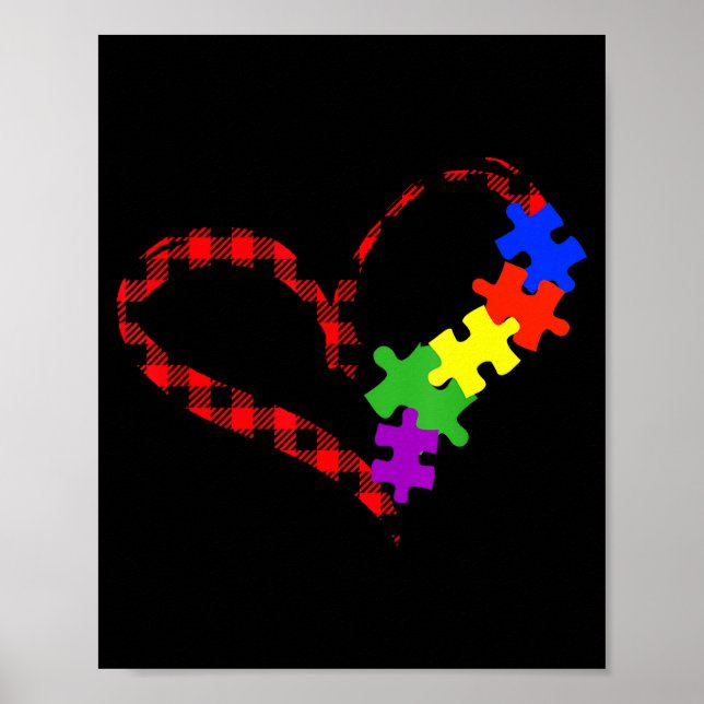 Autism Puzzle Buffalo Plaid Love Christmas Graphic Poster (Framsidan)