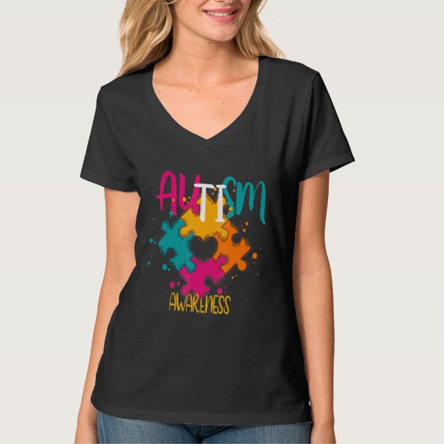Autism Puzzle Delar Autism Day Familj T Shirt (Framsida)