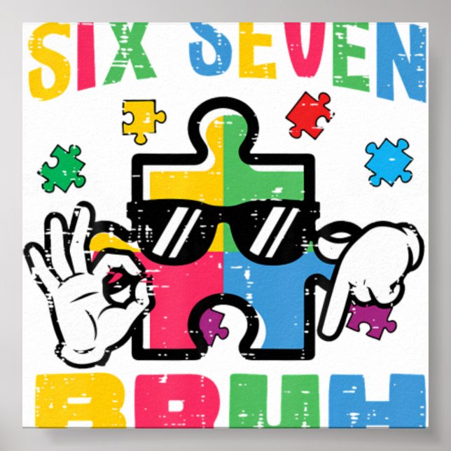 Autism Puzzle Hand Six Seven Bru Poster (Framsidan)