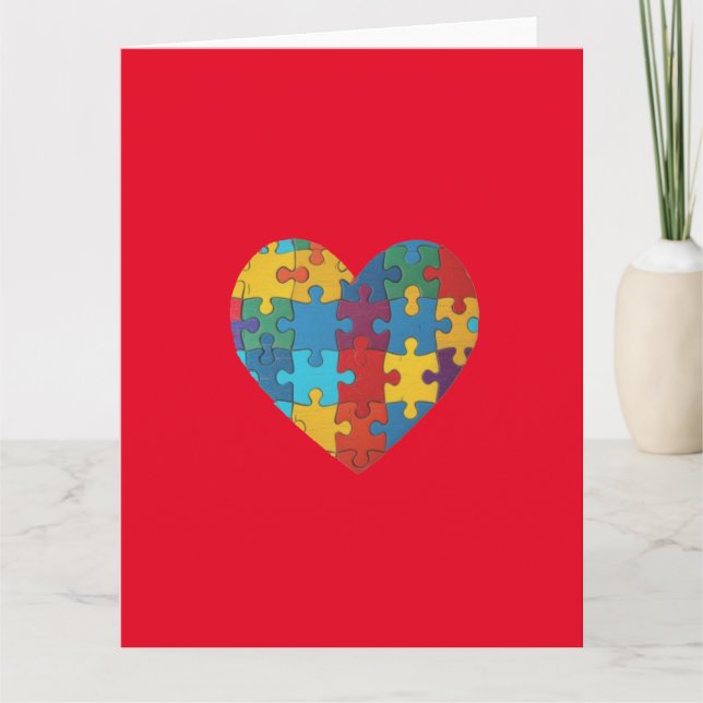 Autism Puzzle Heart Tack Kort (Framsida)
