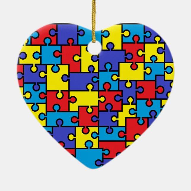 Autism Puzzle Hjärtjulsprydnad Julgransprydnad Keramik (Baksidan)