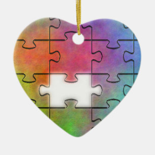Autism Puzzle - Hjärtprydnad Julgransprydnad Keramik