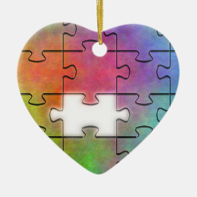 Autism Puzzle - Hjärtprydnad Julgransprydnad Keramik (Framsidan)