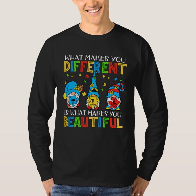 Autism Puzzle Piece Gnomes  Different Beautiful Au T Shirt (Framsida)