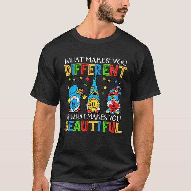 Autism Puzzle Piece Gnomes  Different Beautiful Au T Shirt (Framsida)