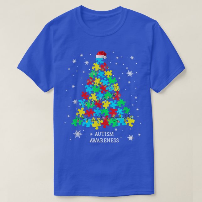Autism Puzzle Pieces Christmas Tree Xmas Lights Su T Shirt (Design framsida)