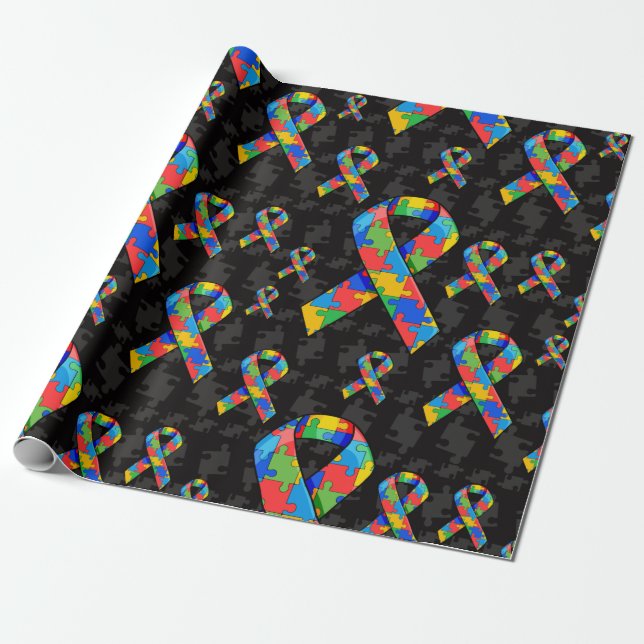 Autism Puzzle Ribbon Presentpapper (Utrullad)