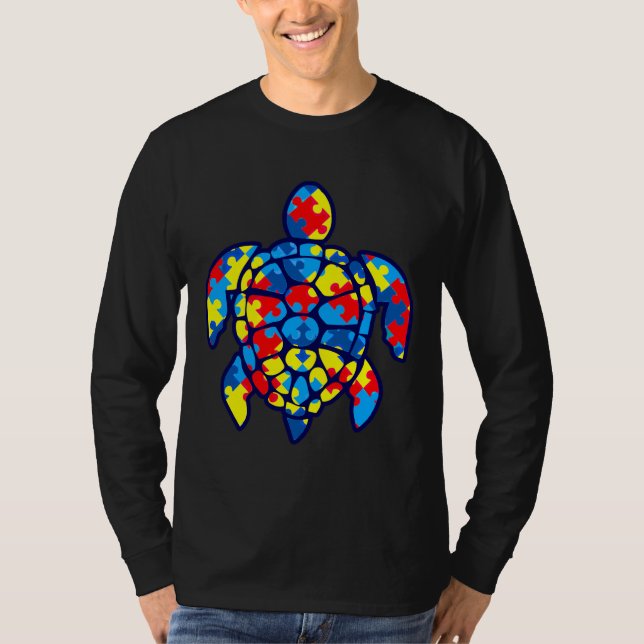 Autism Puzzle Turtle T Shirt (Framsida)