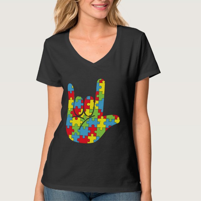 Autism Quote Asl Kärlek teckenspråk Autism T Shirt (Framsida)