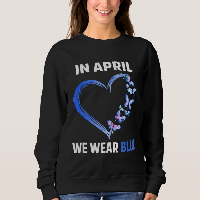 Autism Rainbow In April We Wear Blue Autism Awaren T Shirt (Framsida)
