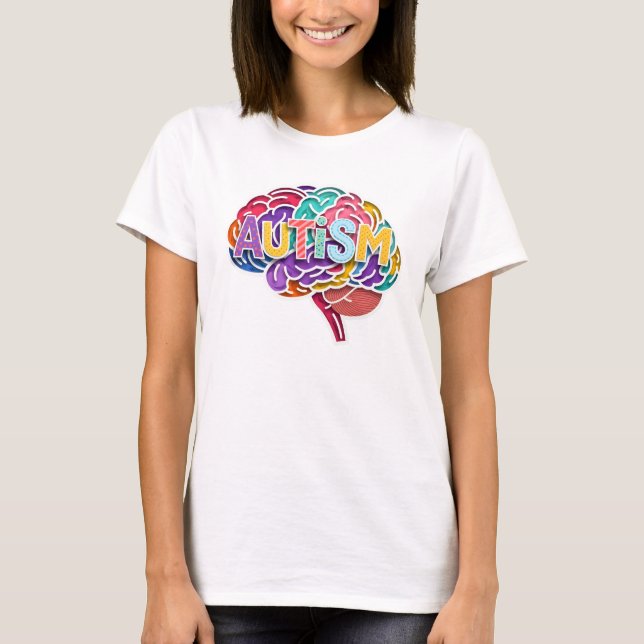 Autism Rainbow Neurodiversity Brain Typography ADH T Shirt (Framsida)