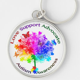 Autism Rainbow Träd Rund Silverfärgad Nyckelring