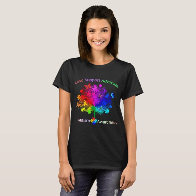 Autism Rainbow Träd T Shirt (Hel framsida)