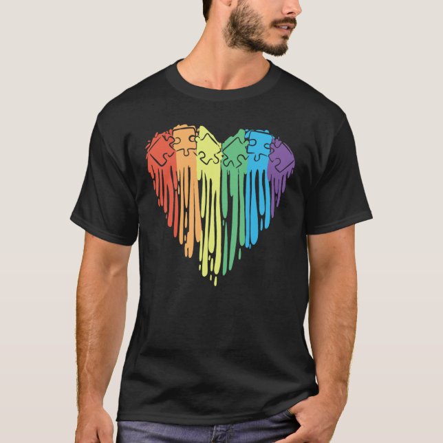 Autism Regnbåge Hjärta T Shirt (Framsida)