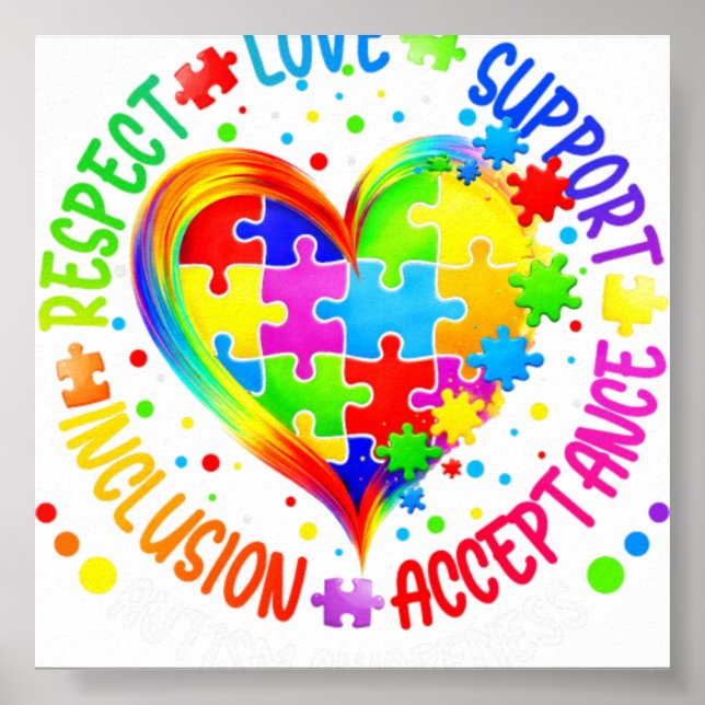 Autism Respekt Kärlek Inkludering Acceptans Medvet Poster (Framsidan)