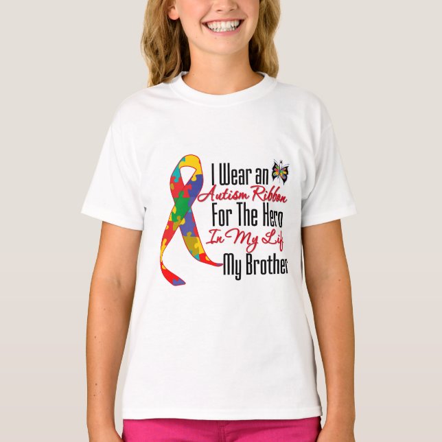 Autism Ribbon Hero i mitt liv min bror Tee Shirt (Framsida)