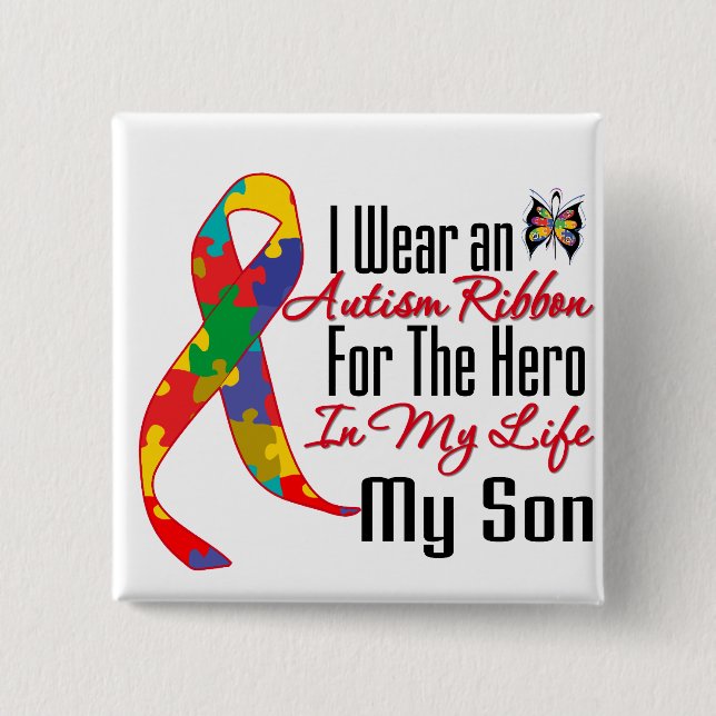 Autism Ribbon Hero i mitt liv Min son Knapp (Framsida)