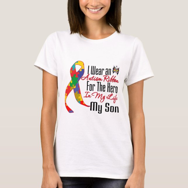 Autism Ribbon Hero i mitt liv Min son T-shirt (Framsida)