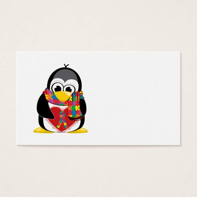 Autism Ribbon Penguin Scarf Visitkort (Framsidan)