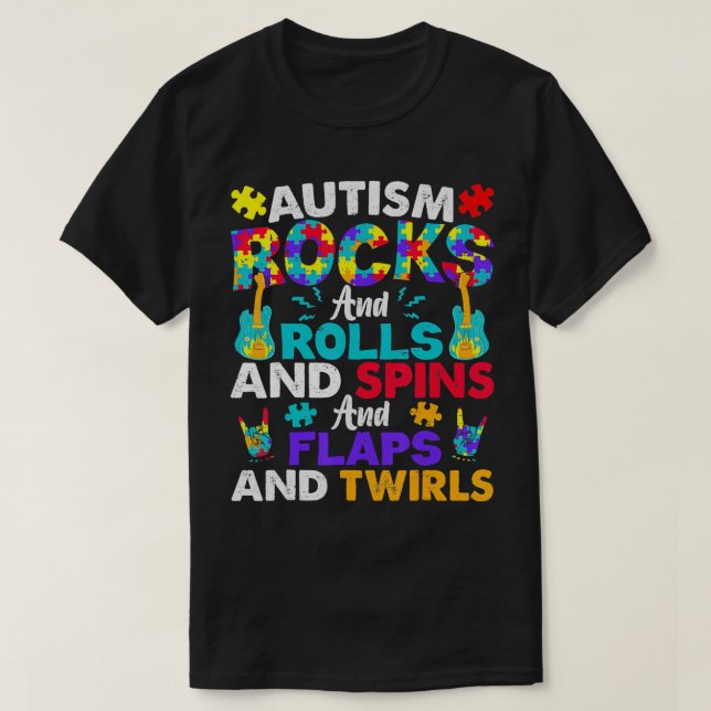 Autism Rock and roll Funny Autism Awareness Mont T Shirt (Design framsida)