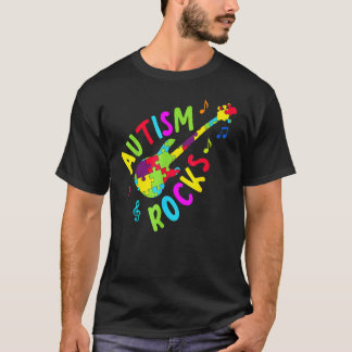 Autism Rocks Autismmedvetenhet Gitarr Pusselbitar T Shirt