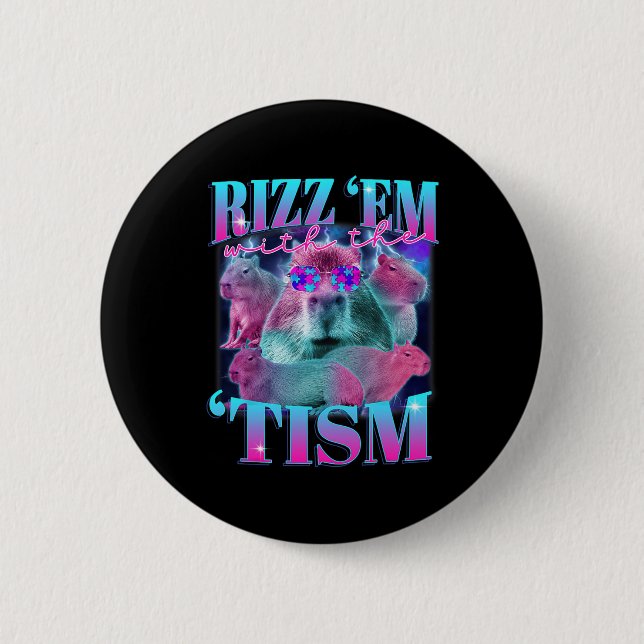 Autism Roligt Rizz Em Med Tism Capybyra Meme A Knapp (Framsida)