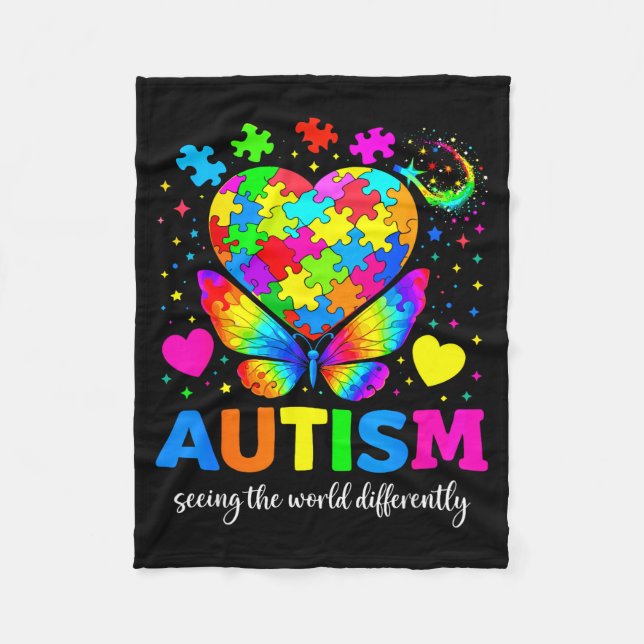 Autism ser världen annorlunda autism fleecefilt (Framsidan)