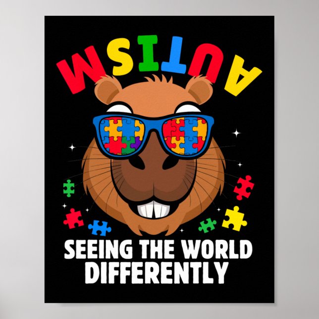Autism Ser Världen Annorlunda Medvetenhet Capy Poster (Framsidan)