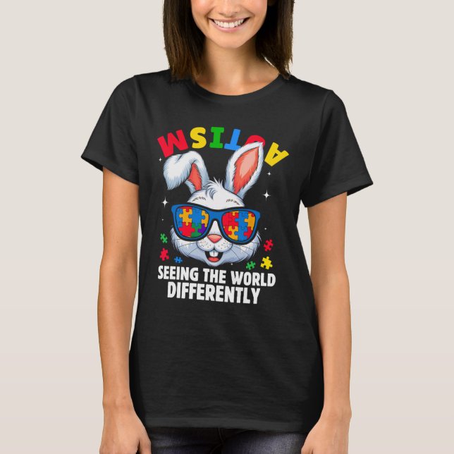 Autism Ser Världen Annorlunda Medvetenhet Kanin T Shirt (Framsida)