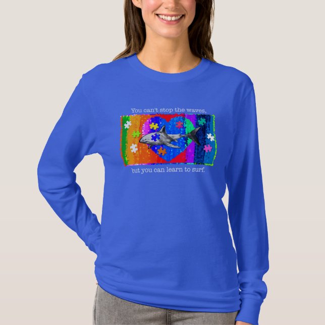 Autism Shark WOMANS BLUE T Shirt (Framsida)